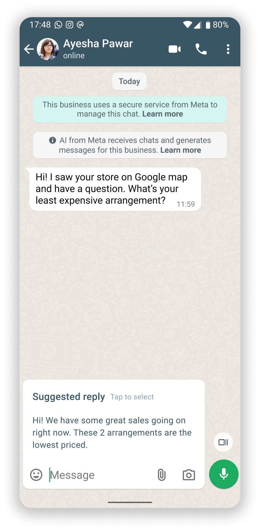 Suggested reply expanded