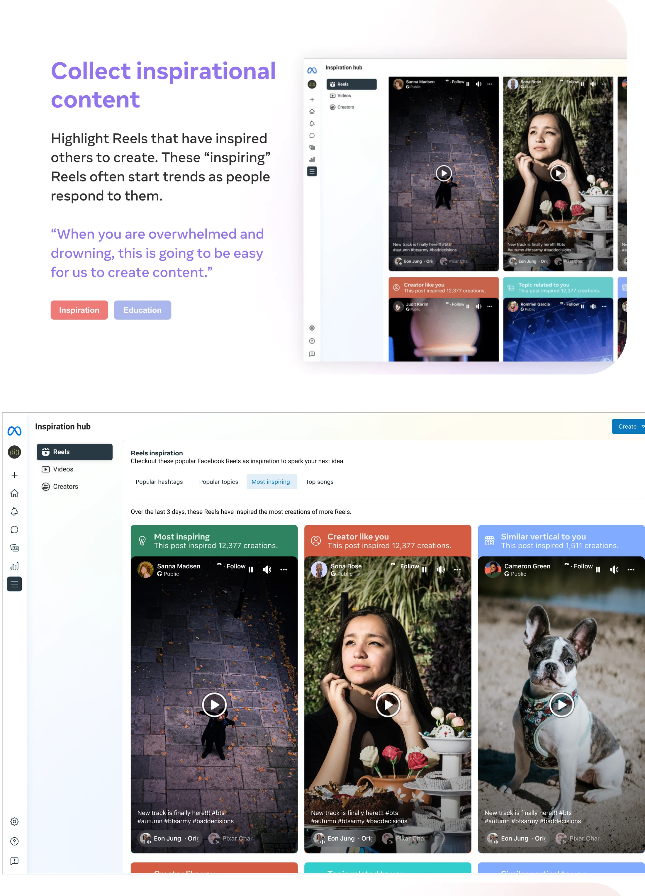 Collect inspirational content — Inspiration Hub of trending and influential Reels.