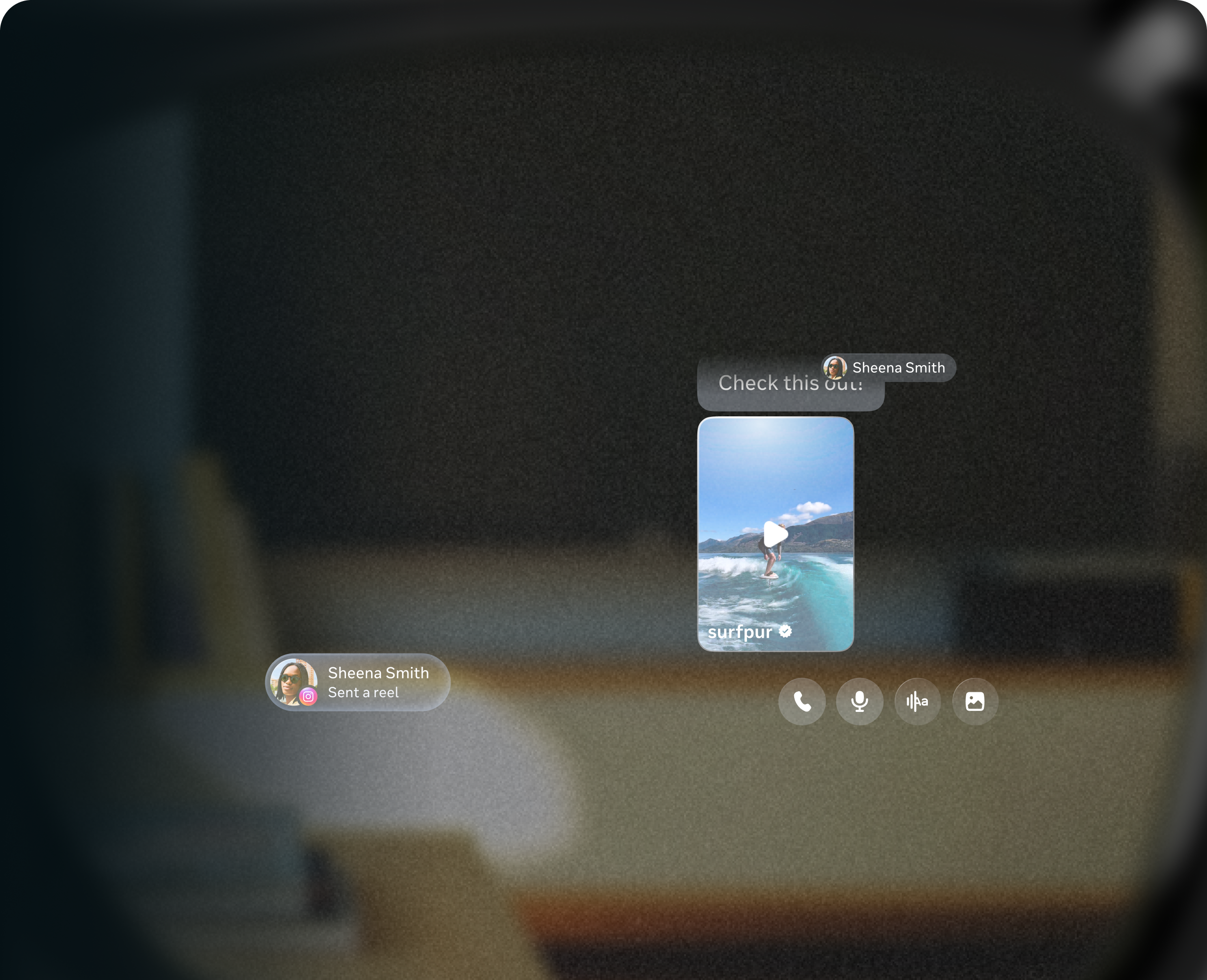 Instagram messaging through Meta AI Glasses — a sent reel composed over a subway POV background