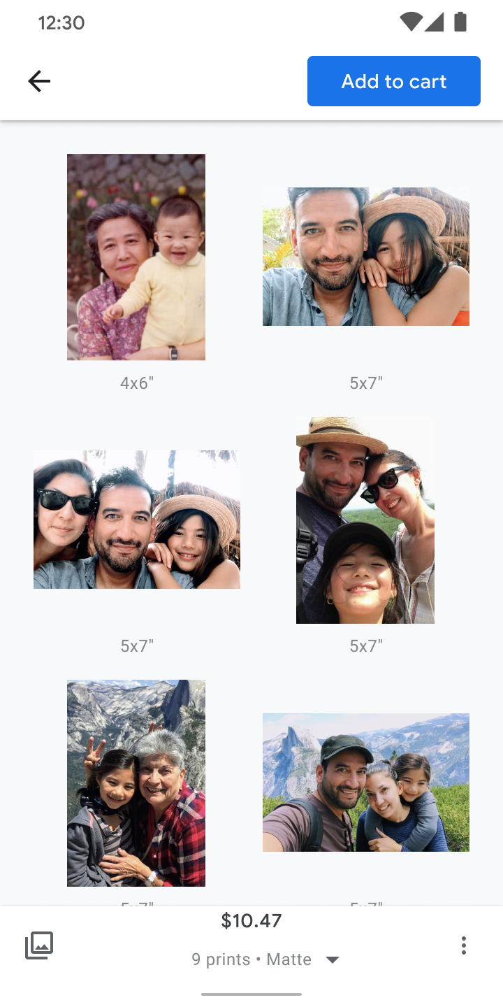 Print sizes — add to cart