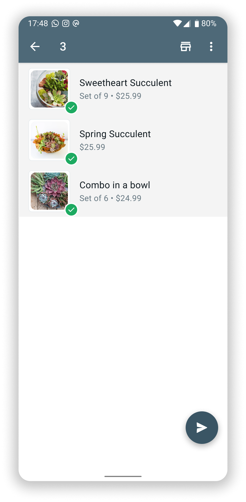 Productlist selection